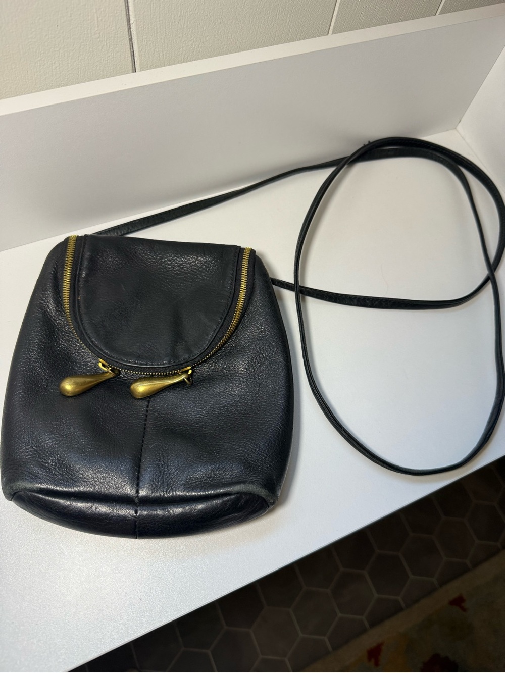 HOBO Black Leather Crossbody with Gold Zippers